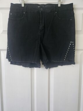 Seven7 Black Stud-Accent Frayed Hem Denim Shorts - Women's 16